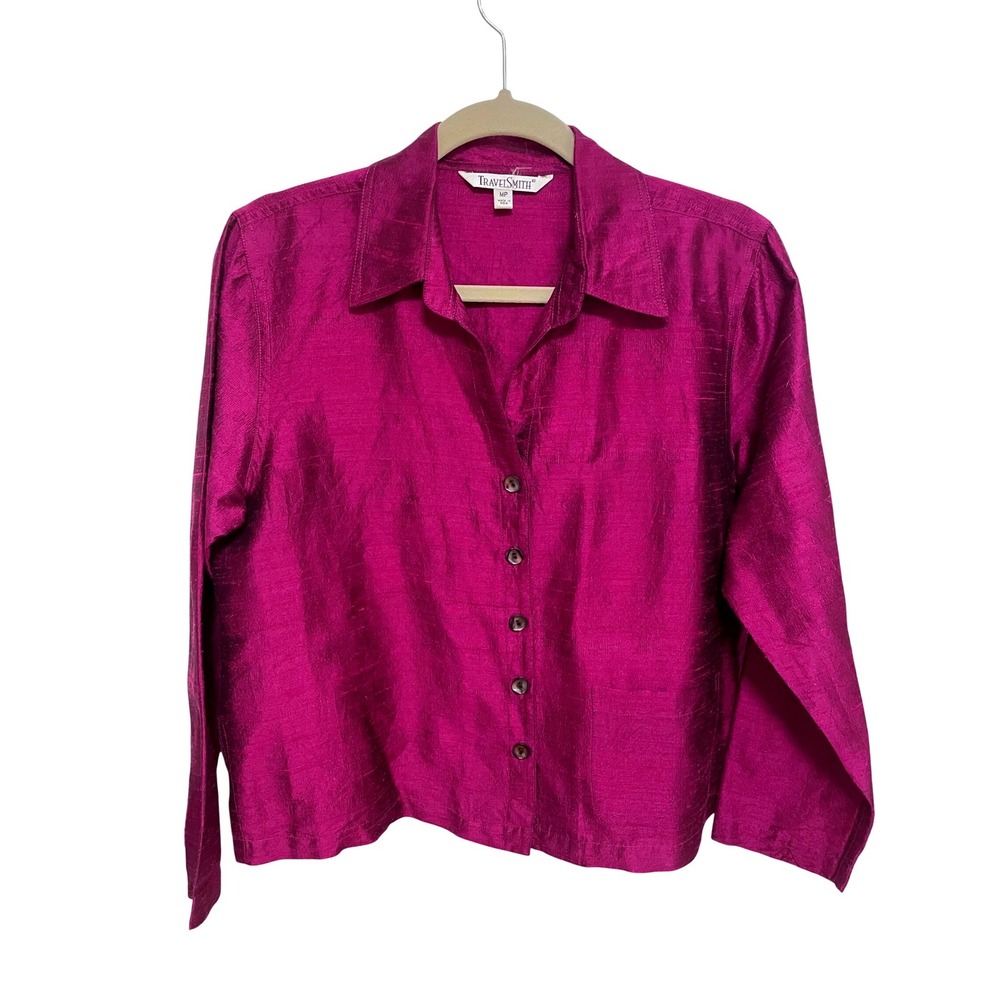 TravelSmith Vintage Jacket Magenta Raw Silk Button Up Petite MP